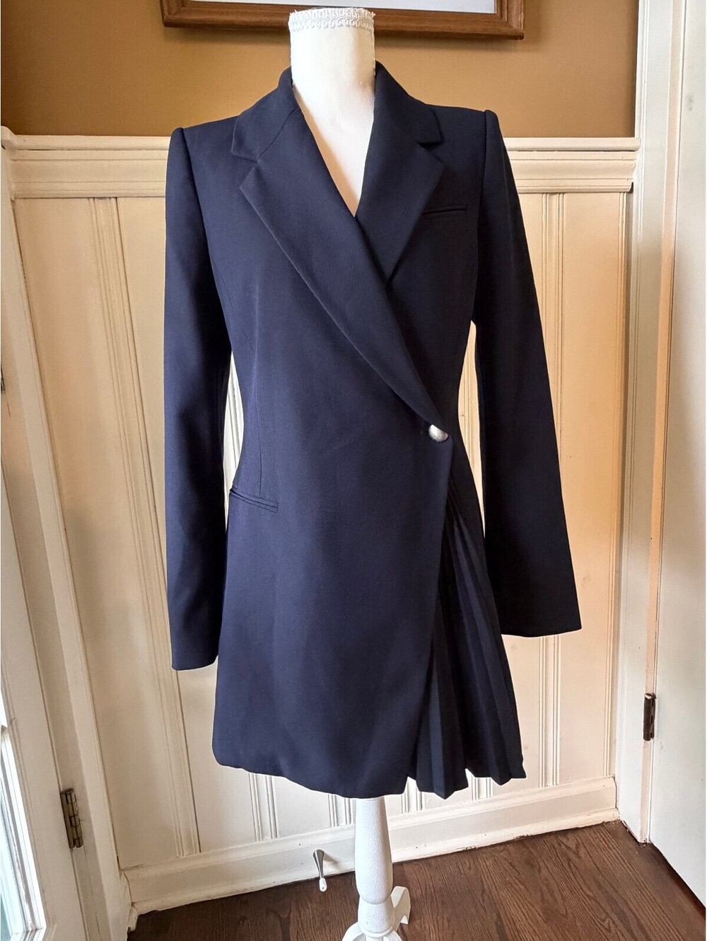 A.L.C. Callen Navy Pleated Blazer Mini Dress Size 4 Asymmetric Tailored